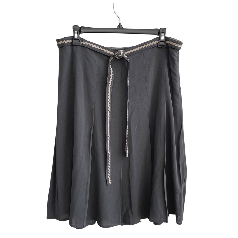 Piazza Sempione Skirt Womens 12 Grey Ric-Rac Trim Pleated A-Line Made in Italy